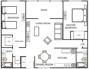 B3 Two Bedroom / Two Bath -1154 Sq. Ft.*